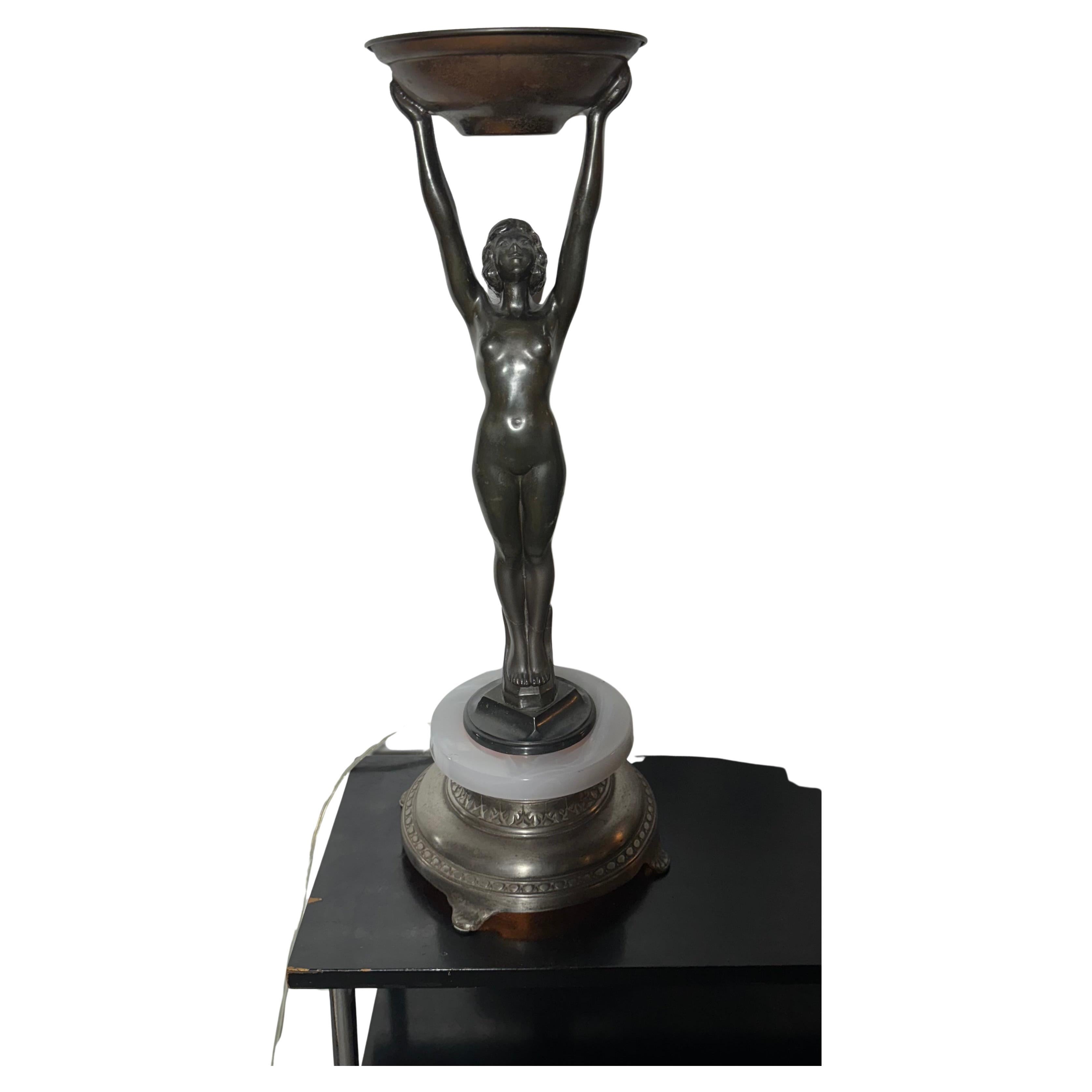 American Art Deco Figural Reclining Nude Lite-up sculpture / smoking stand
