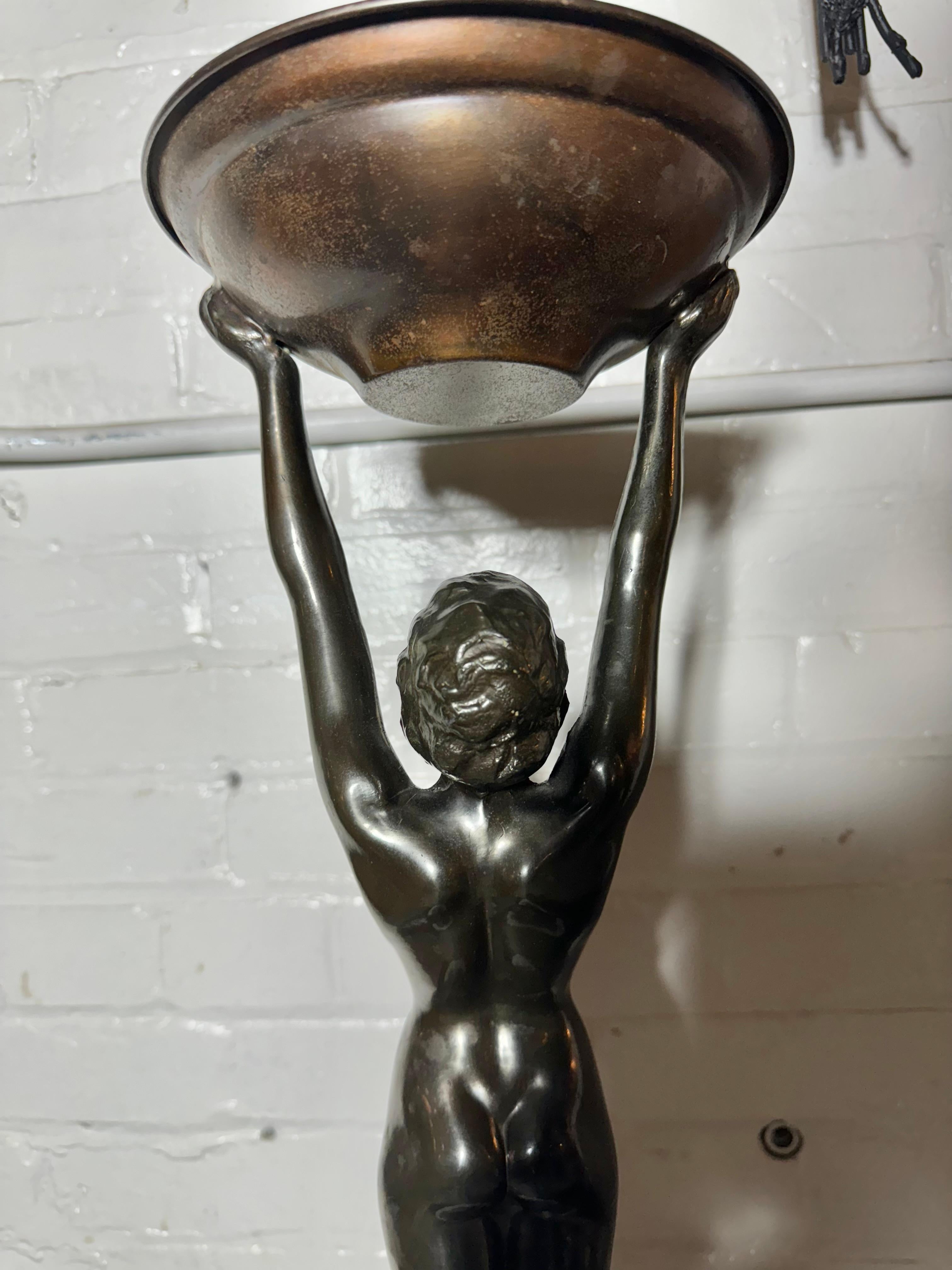 Anodized Art Deco Figural Reclining Nude Lite-up sculpture / smoking stand