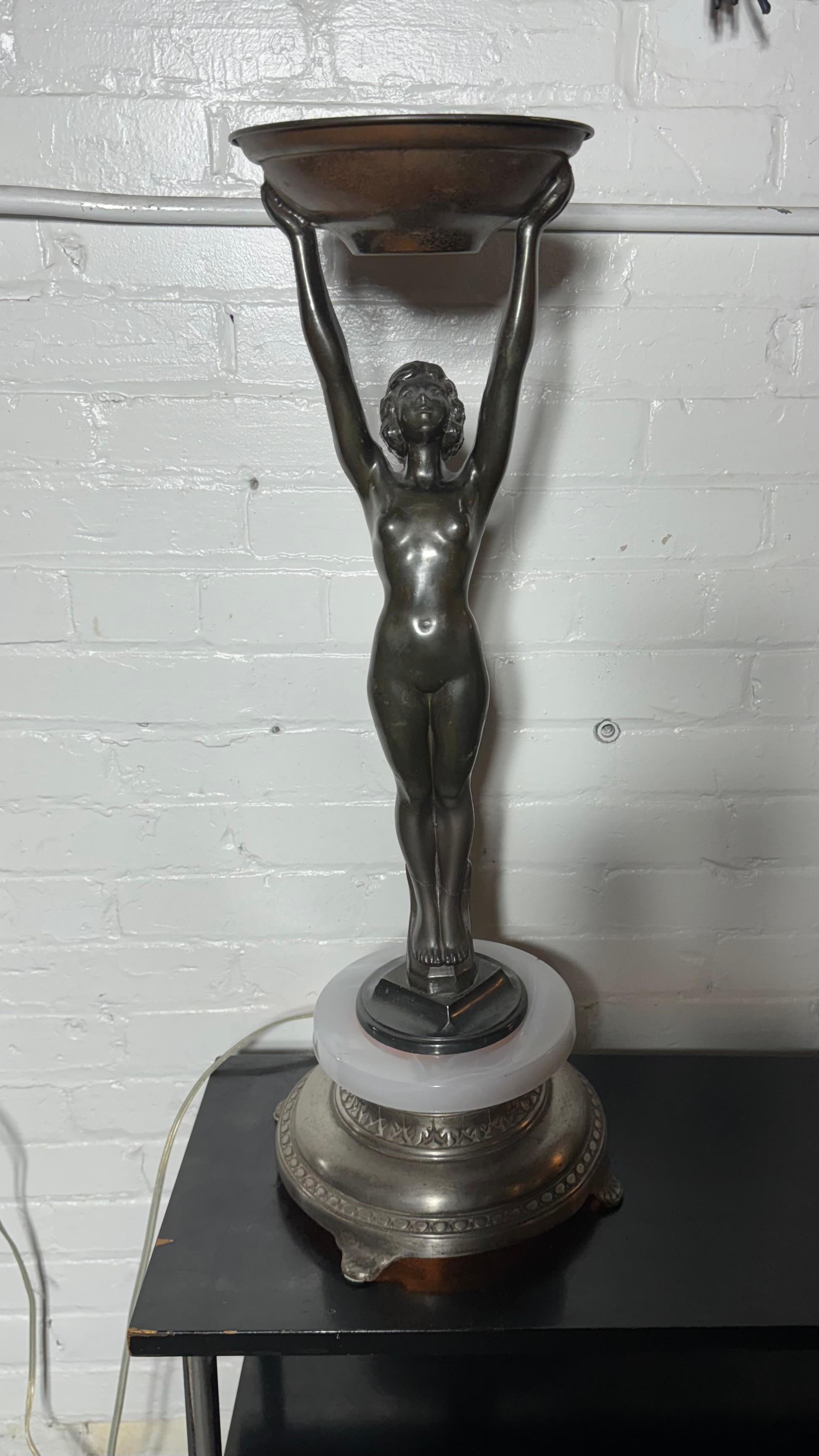 Art Deco Figural Reclining Nude Lite-up sculpture / smoking stand 2