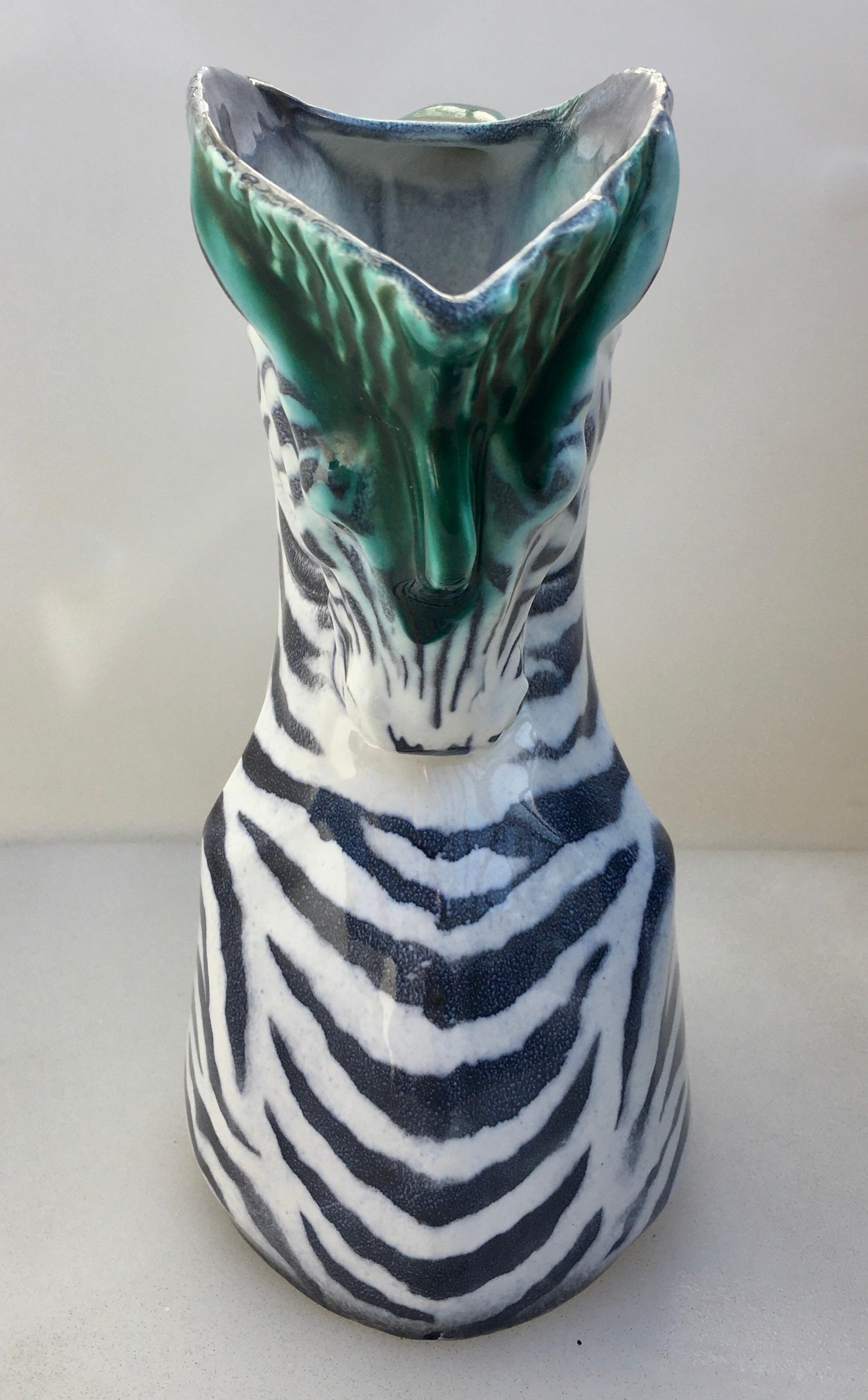 Early 20th Century Art Deco Figural Zebra Serving Pitcher, Czech Ditmar Urbach Pottery