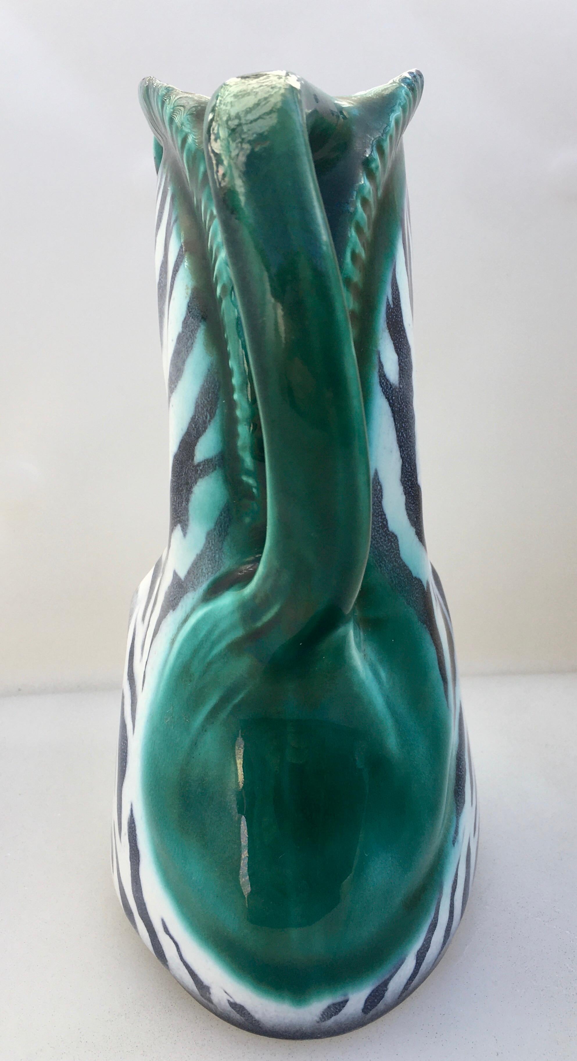 Ceramic Art Deco Figural Zebra Serving Pitcher, Czech Ditmar Urbach Pottery
