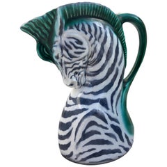 Antique Art Deco Figural Zebra Serving Pitcher, Czech Ditmar Urbach Pottery