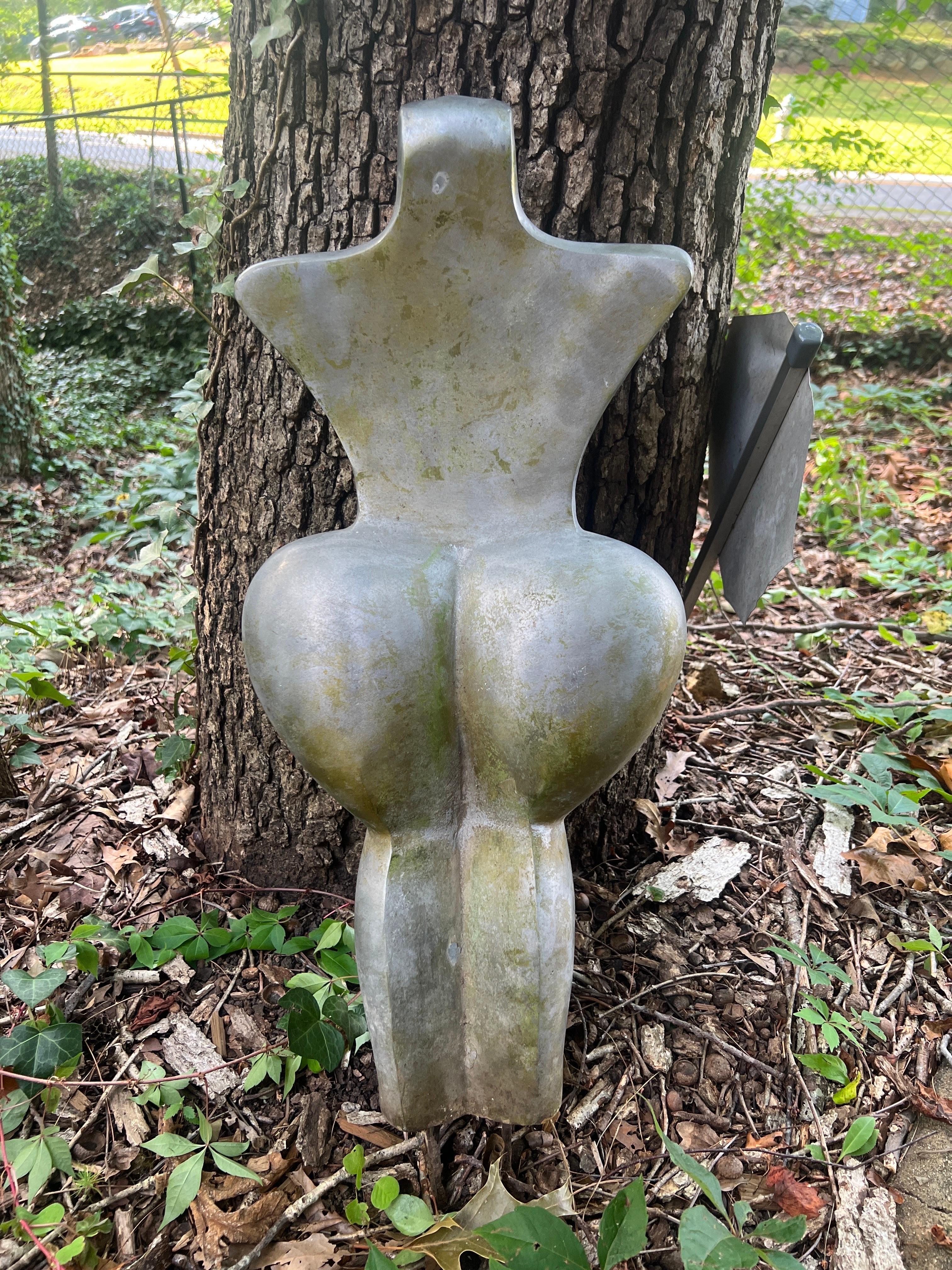 French Art Deco Figurative Nude Aluminum Sculpture - Garden Used For Sale