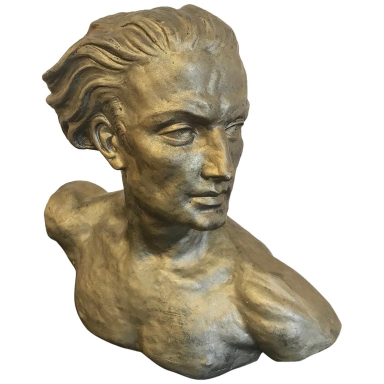 Art Deco Figurative Sculpture of a Male Bust, H. Laurens For Sale at