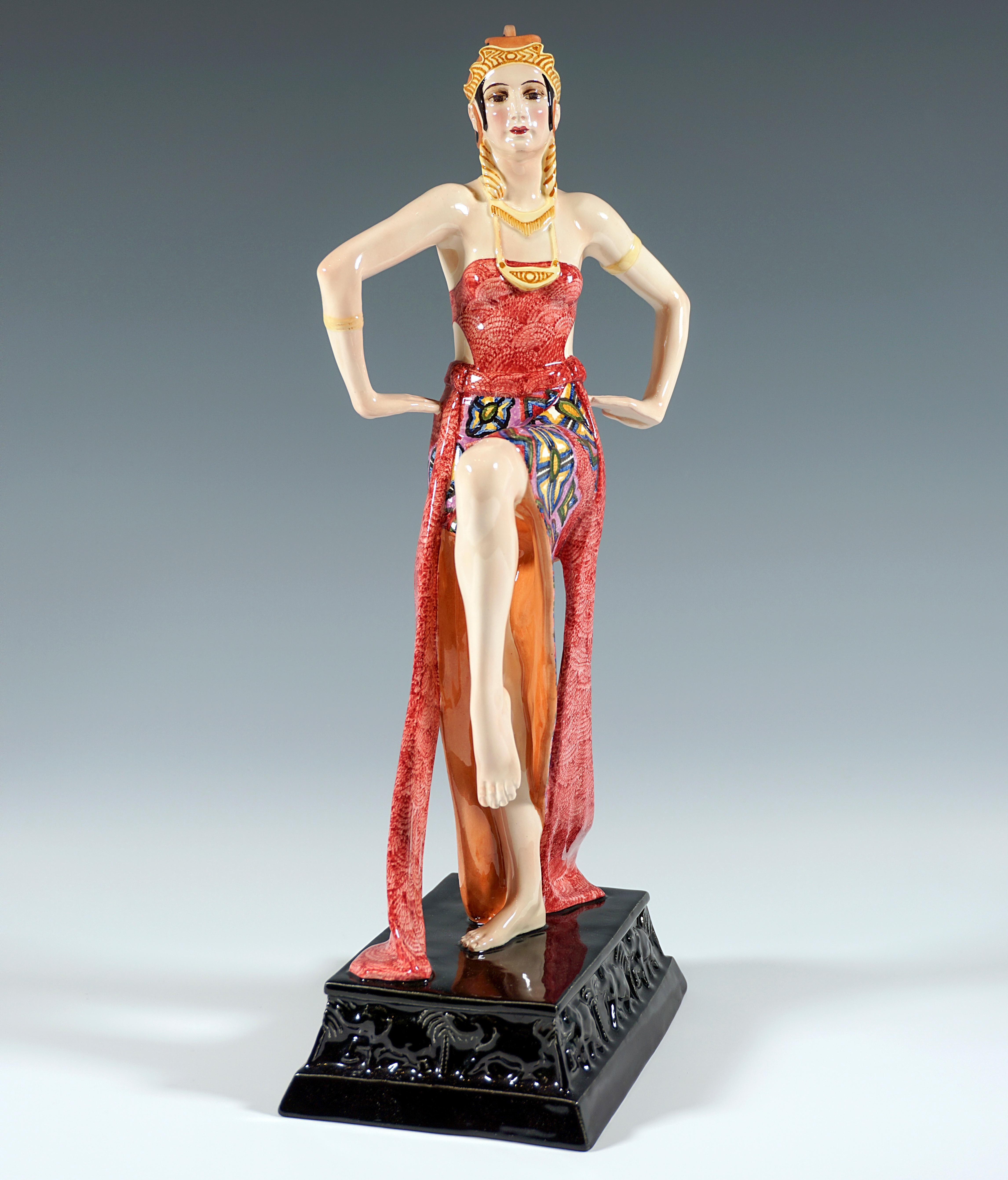 Hand-Crafted Art Déco Figure, Egyptian Temple Dancer by Hafenruckler Goldscheider Vienna 1927