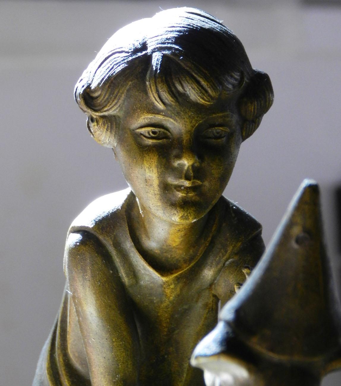 Art Deco statue of girl and her dog signed Sega
P Sega was a 20th century Art Deco sculptor he often sculpted this child with a dog in different scenarios
Patinated spelter on marble base
Good vintage condition with minor signs of age, some very