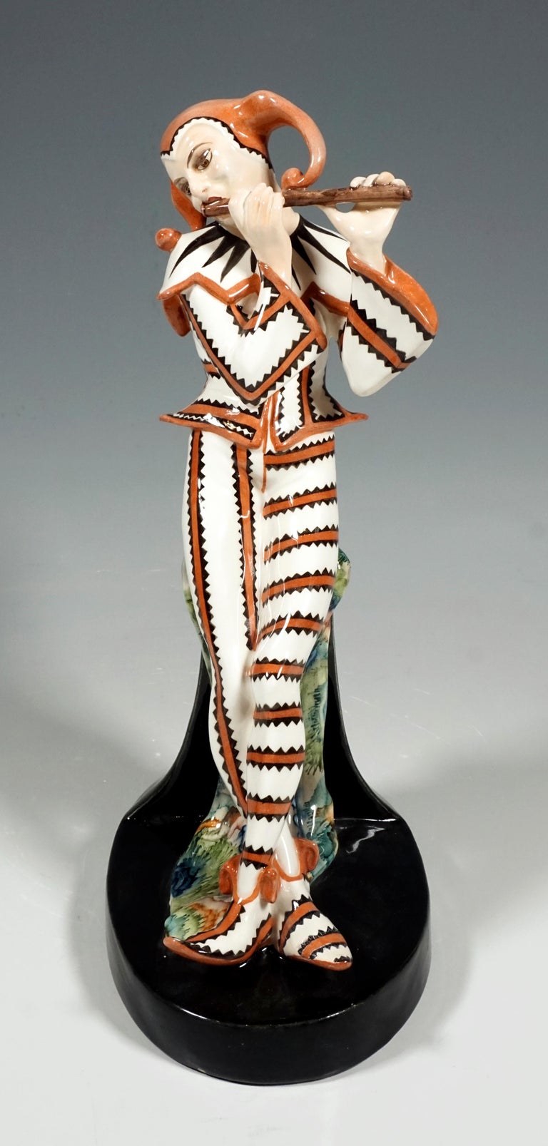 Early 20th Century Art Deco Figure, Harlequin with Flute by Josef Kostial, Goldscheider Vienna For Sale