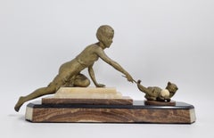 Art Deco Figure , Lady Playing with a Cat C. 1920s