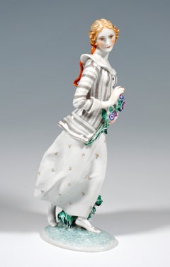 Art Déco Figure, 'Lady With Flowers' by Ida Schwetz-Lehmann for Augarten, Vienna
