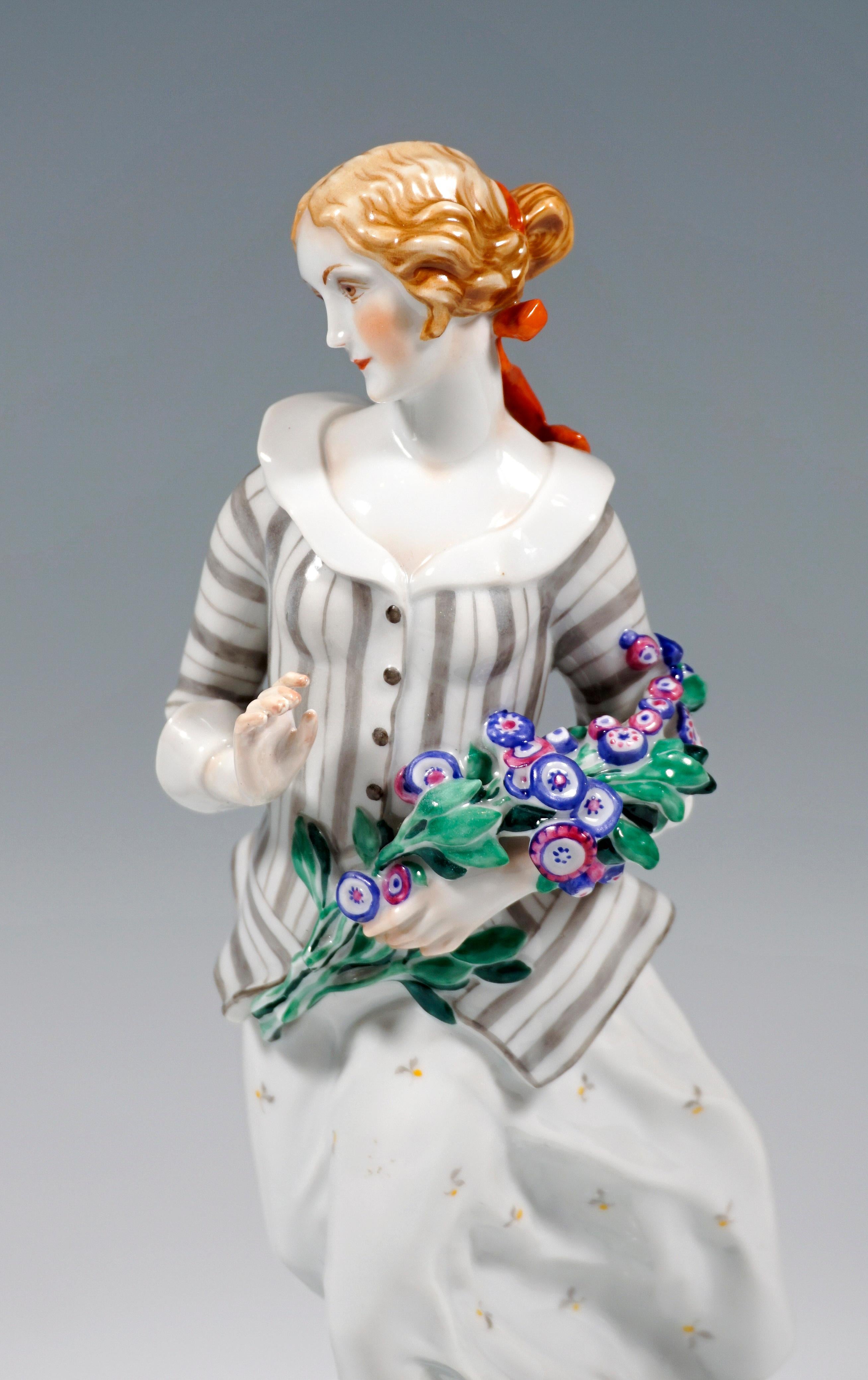 Austrian Art Déco Figure, 'Lady With Flowers' by Ida Schwetz-Lehmann for Augarten, Vienna
