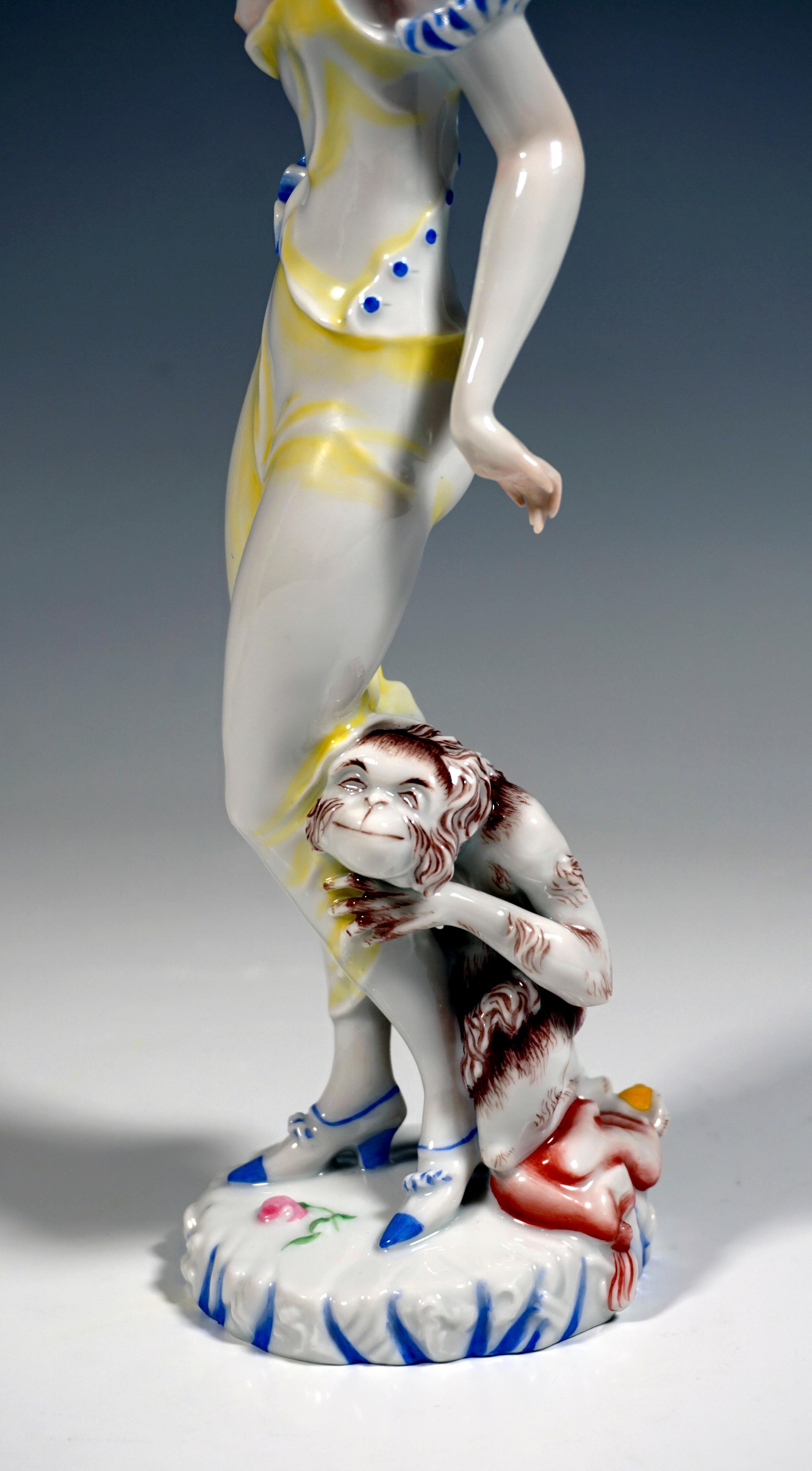 Porcelain Art Deco Figure, 'Vanity' Lady with Monkey, Vally Wieselthier, Augarten Vienna