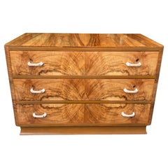 Used Art Deco Figured Walnut 3 Drawer Chest of Drawers