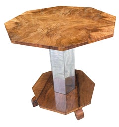Art Deco Figured Walnut and chrome coffee table