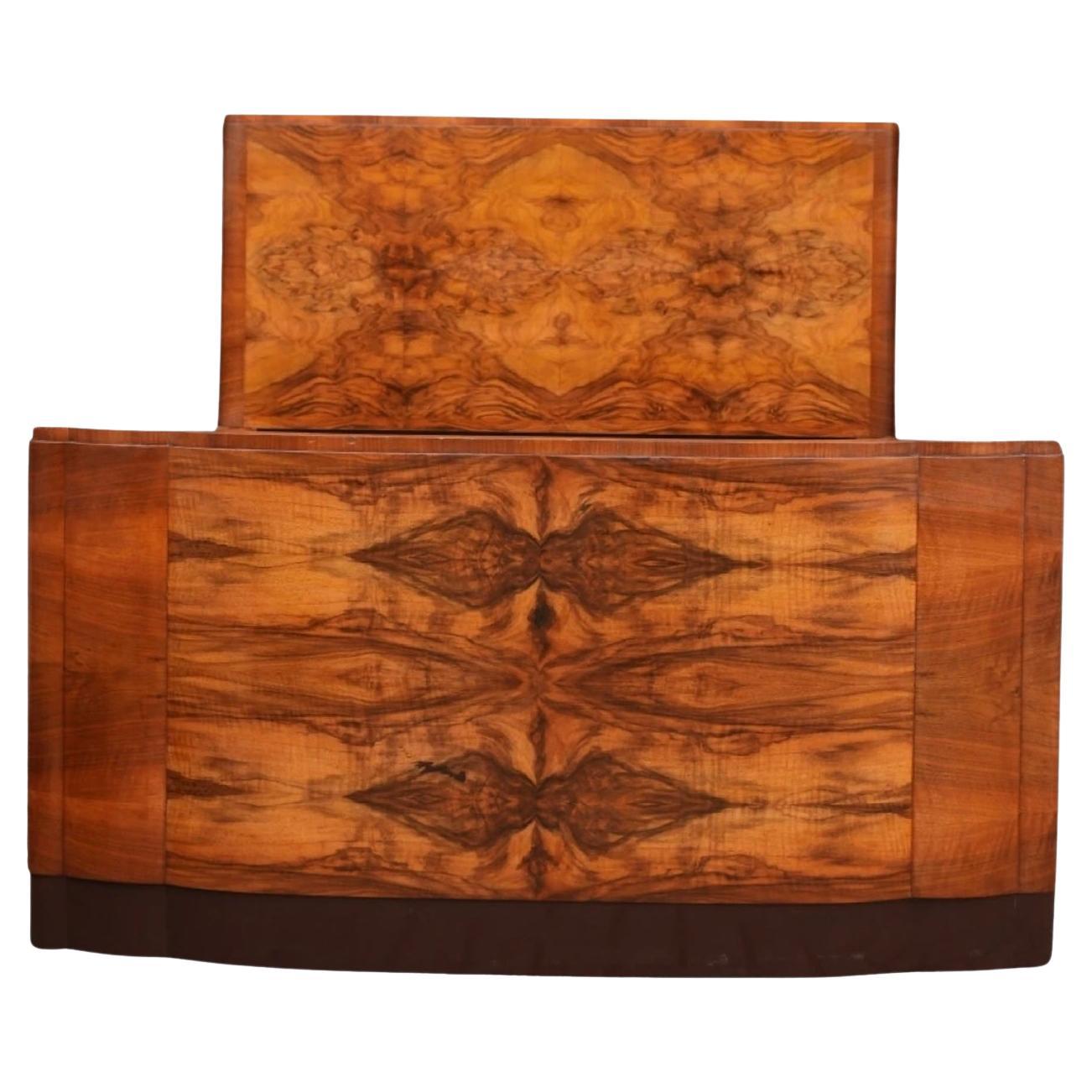 Art Deco Figured Walnut Bow Front Double Bed