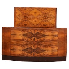 Used Art Deco Figured Walnut Bow Front Double Bed