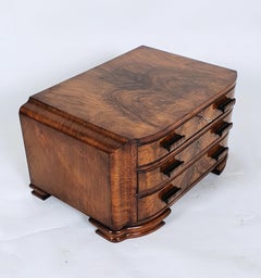 Art Deco Figured Walnut Bow Fronted Canteen of Cutlery with 3 Fitted Drawers