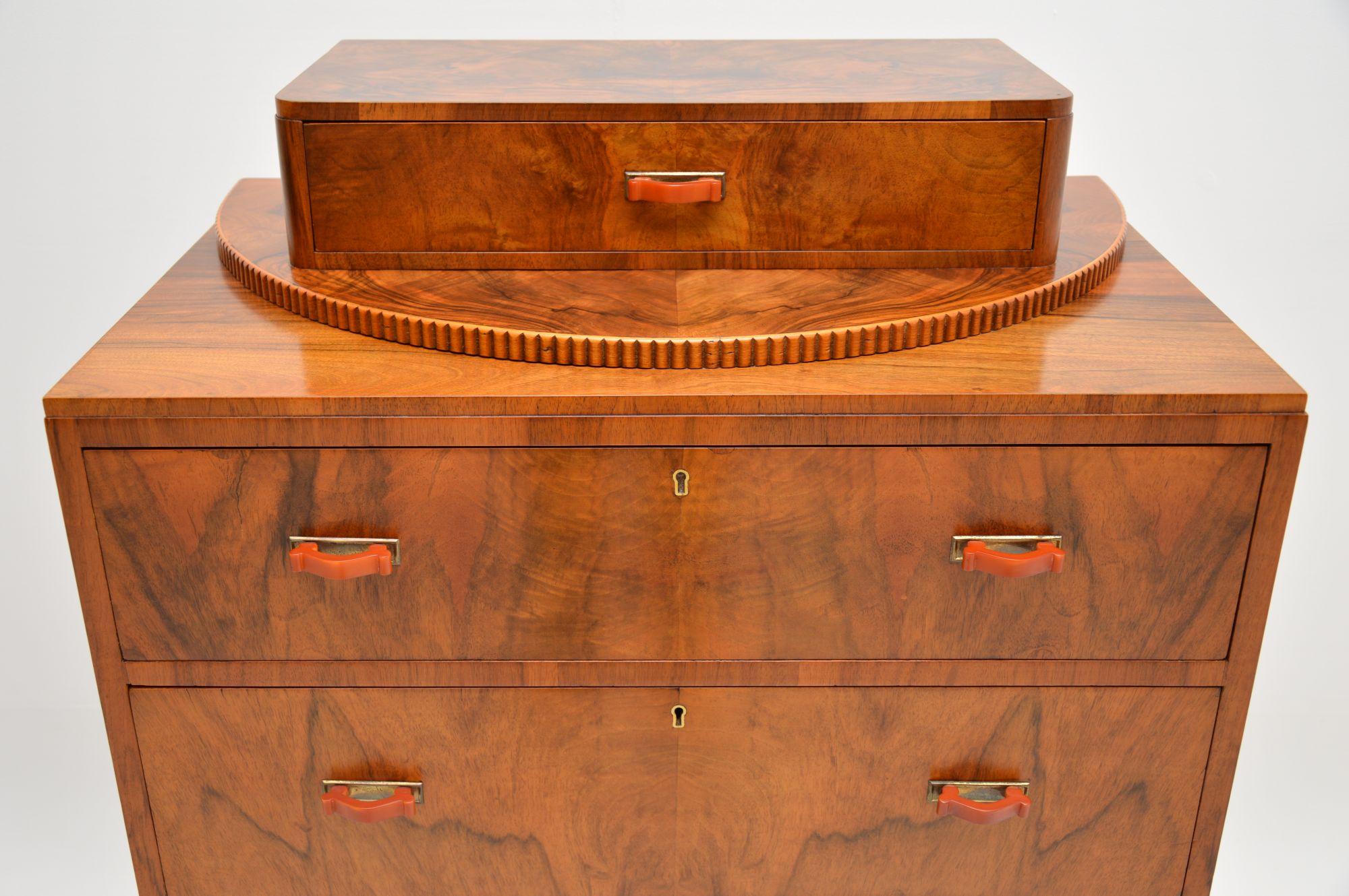 British Art Deco Figured Walnut Chest of Drawers