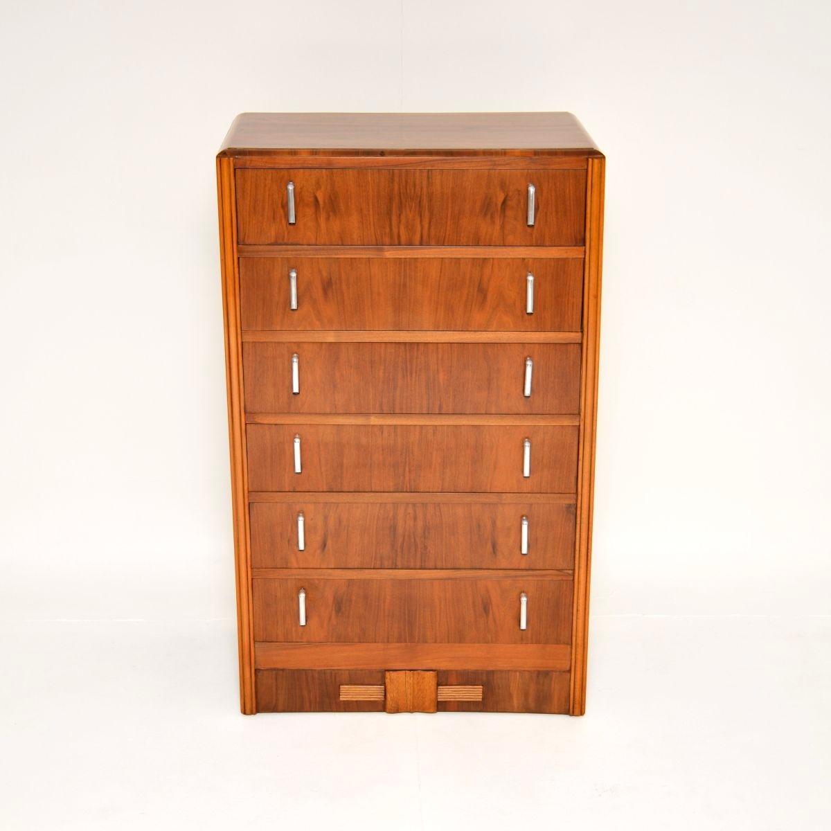 European Art Deco Figured Walnut Chest of Drawers For Sale