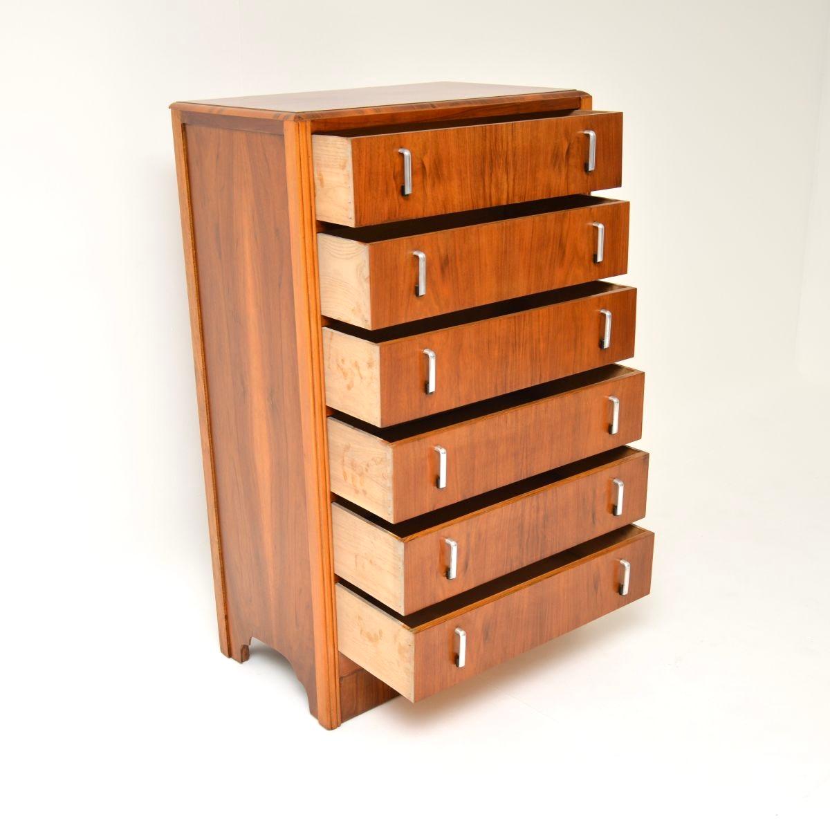 Mid-20th Century Art Deco Figured Walnut Chest of Drawers For Sale