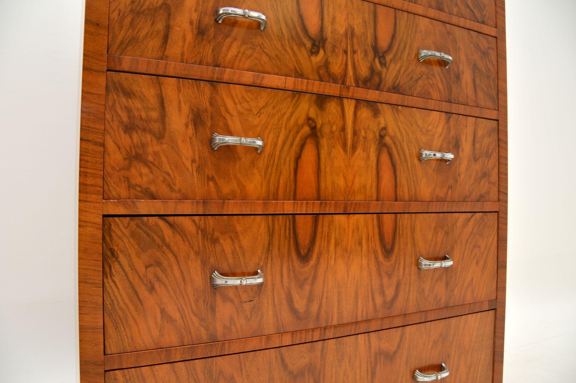 Art Deco Figured Walnut Chest of Drawers Vintage, 1930’s In Good Condition In London, GB