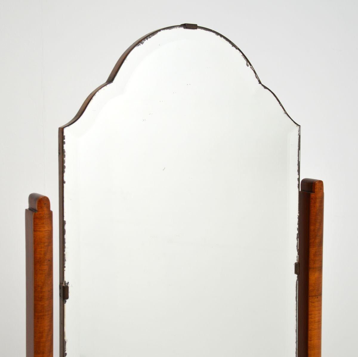 Art Deco Figured Walnut Cheval Floor Mirror 1