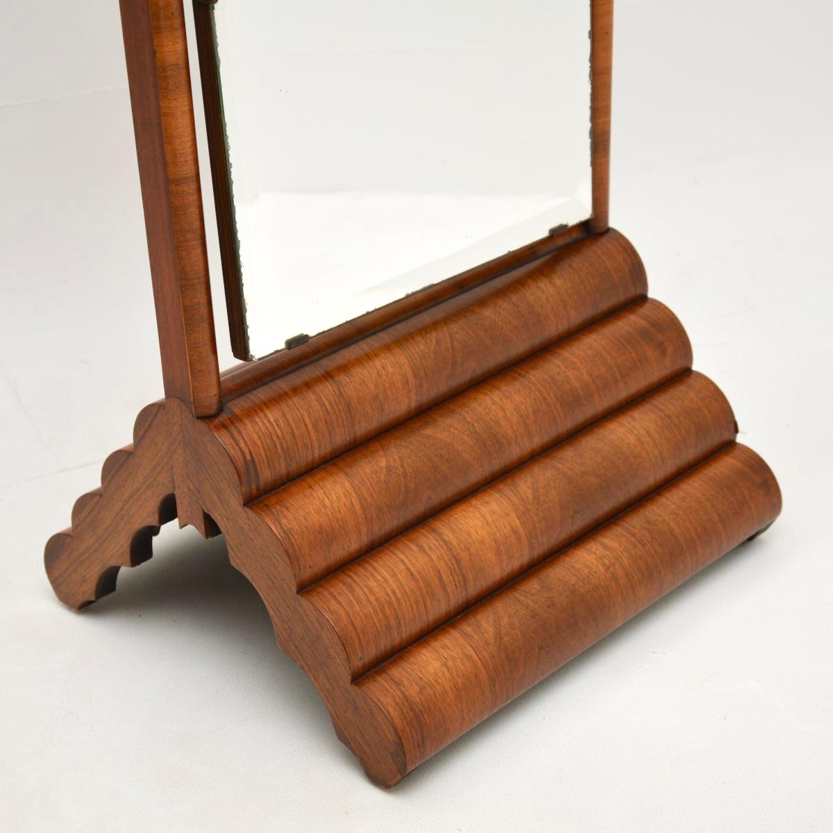 Art Deco Figured Walnut Cheval Floor Mirror 3