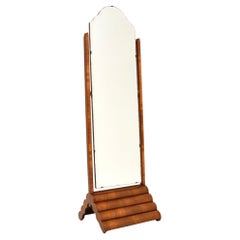 Art Deco Figured Walnut Cheval Floor Mirror