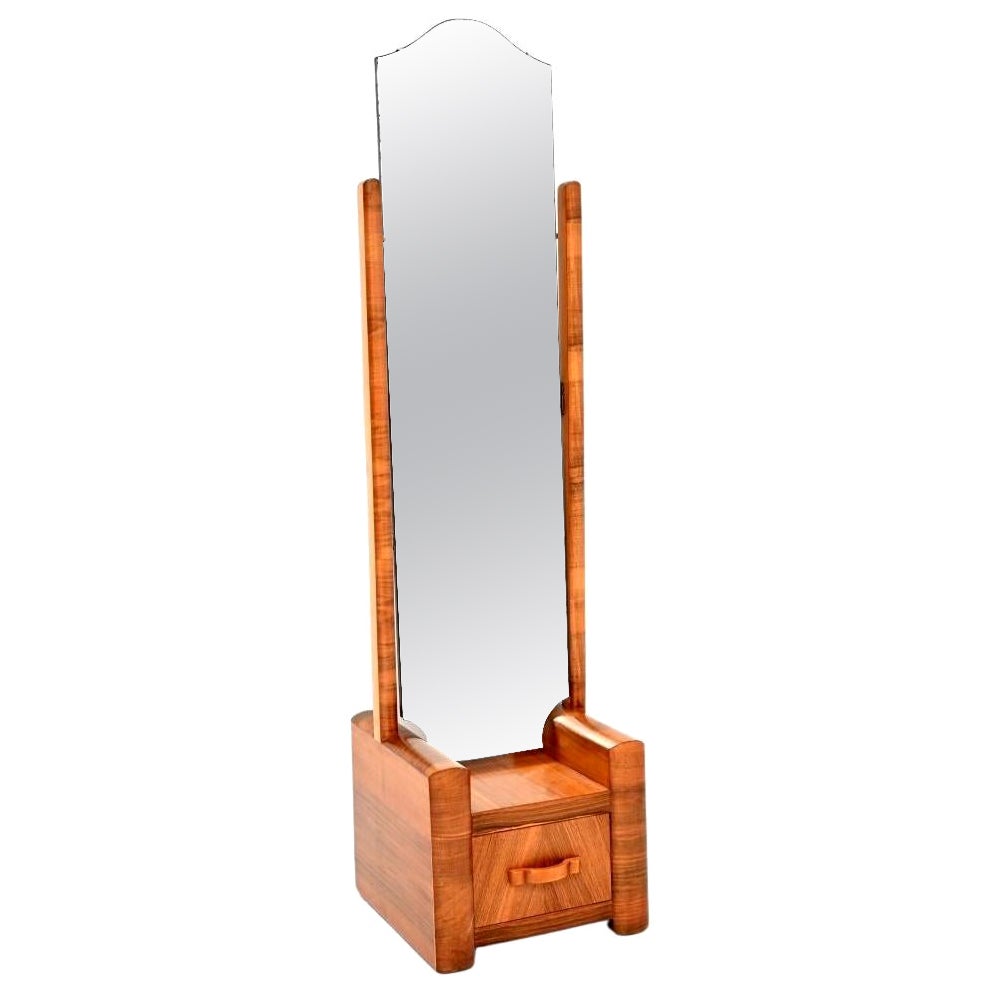 Art Deco Figured Walnut Cheval Floor Mirror