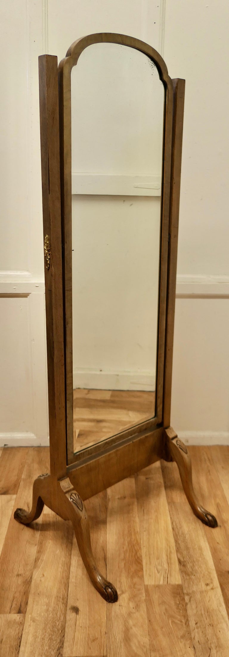 Art Deco Figured Walnut Cheval Mirror For Sale at 1stDibs