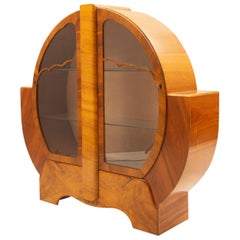 Vintage Art Deco Figured Walnut Circular Display Cabinet