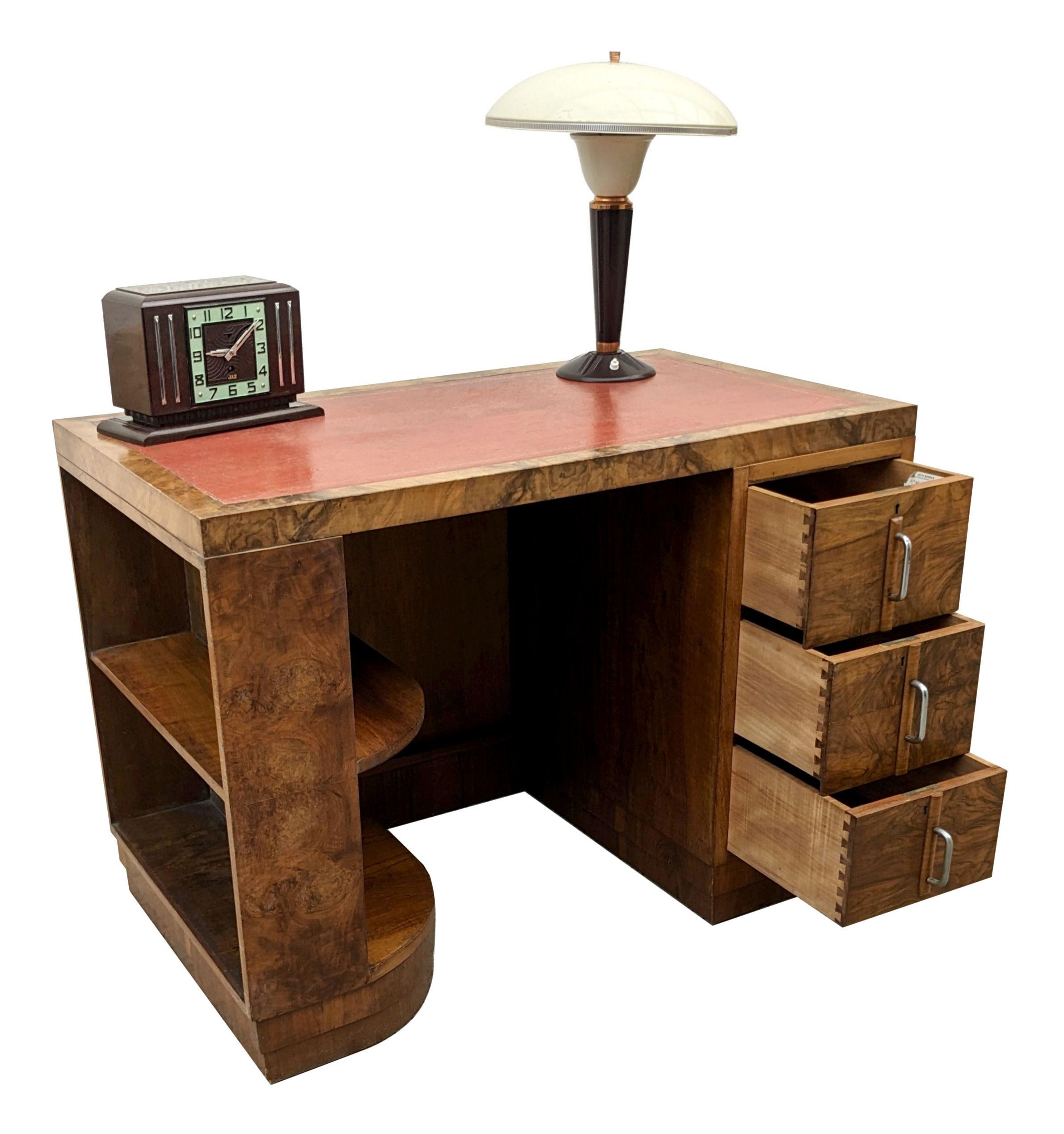 Art Deco Figured Walnut Desk, English, c1930 For Sale 4
