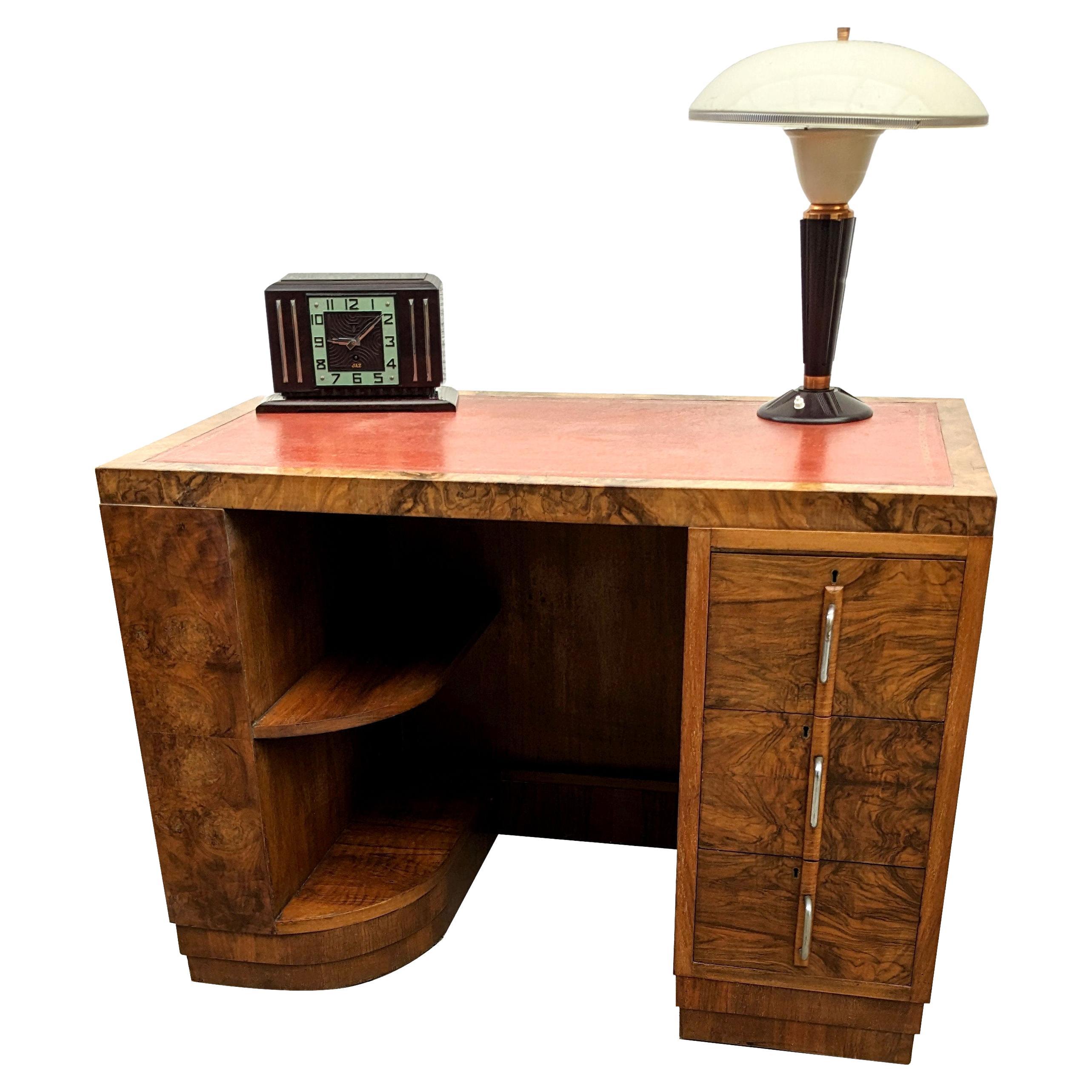Art Deco Figured Walnut Desk, English, c1930