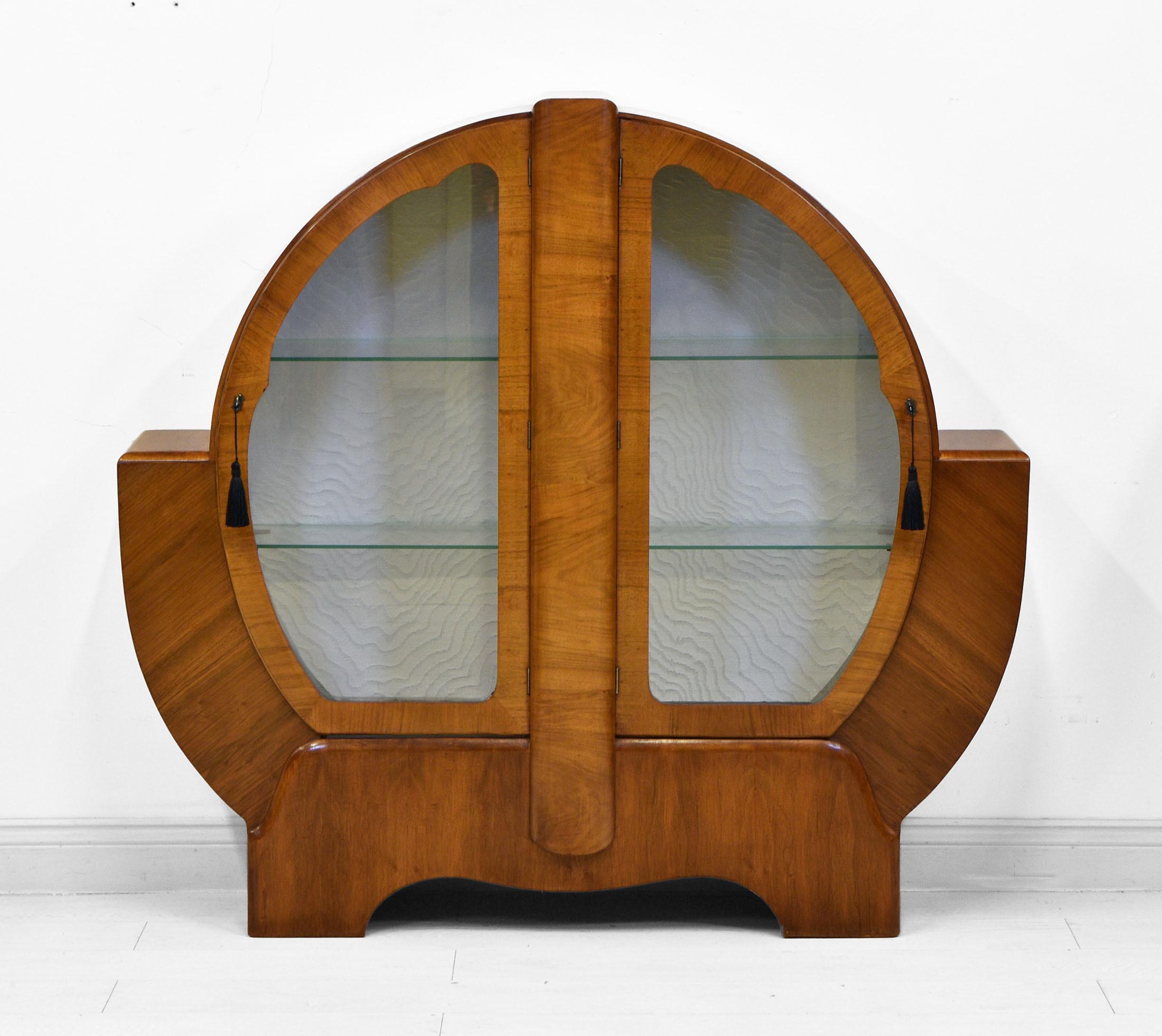 Art Deco Figured Walnut Display Cabinet England 1930s 6