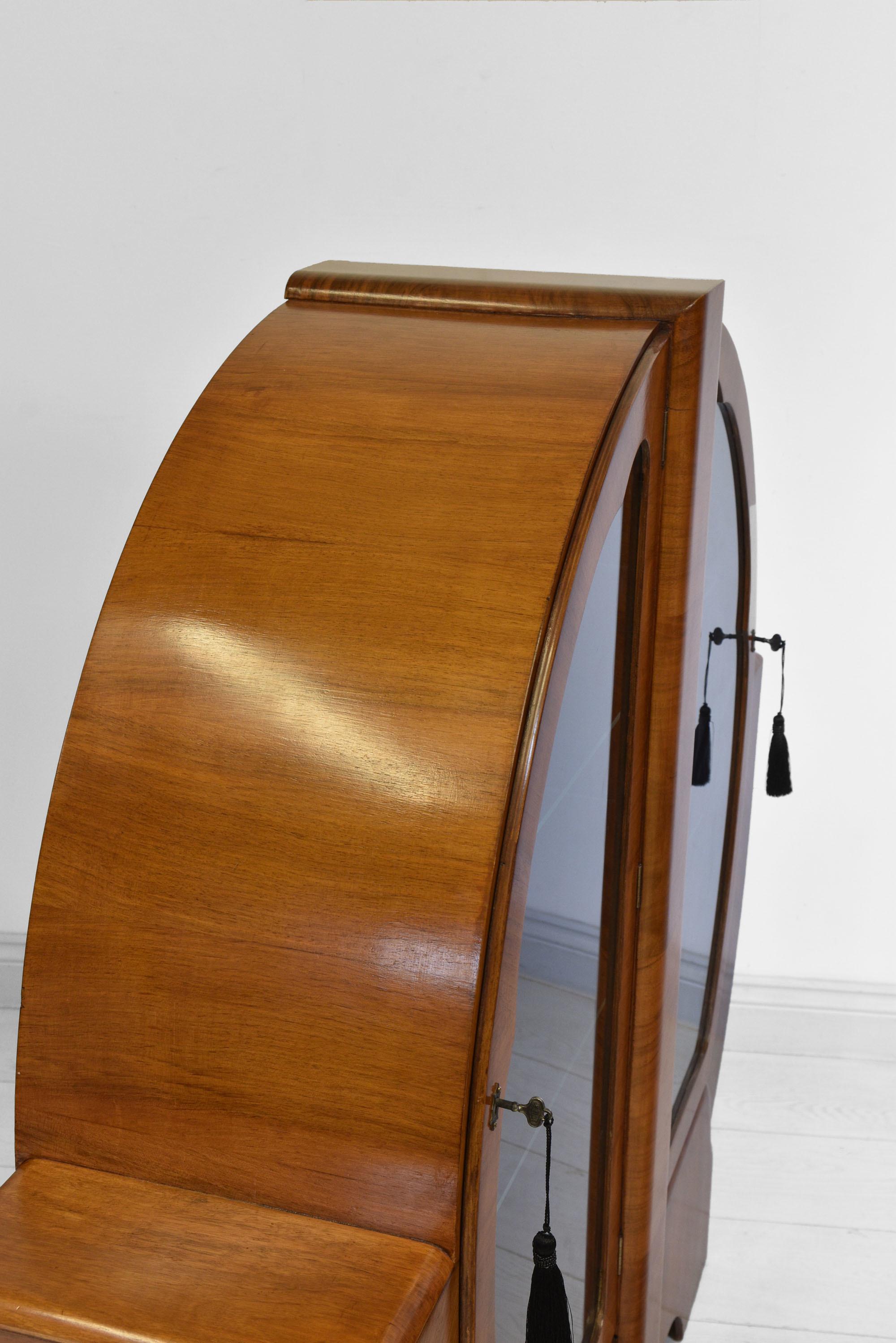 Art Deco Figured Walnut Display Cabinet England 1930s 1