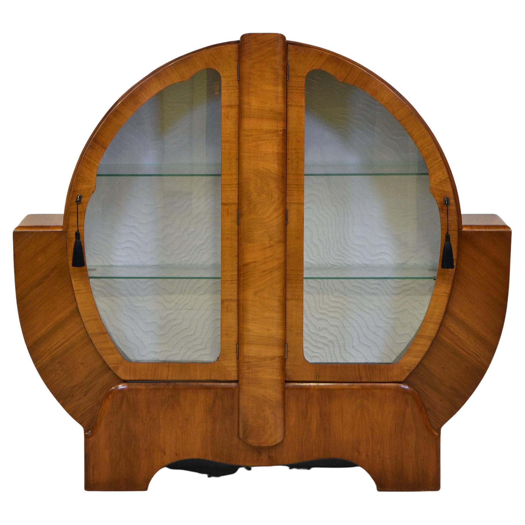Art Deco Figured Walnut Display Cabinet England 1930s
