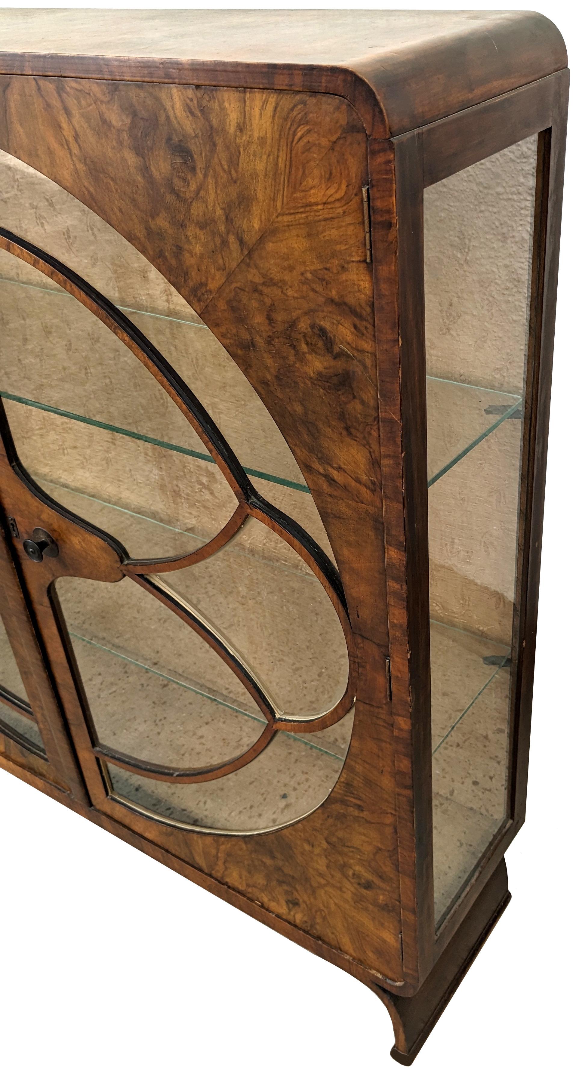 Art Deco Figured Walnut Display Cabinet, English, c1930 For Sale 1