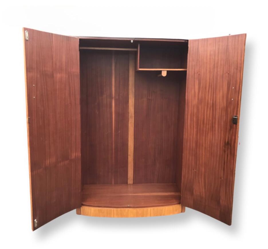 Mid-20th Century Art Deco Figured Walnut Double Bowfronted wardrobe For Sale