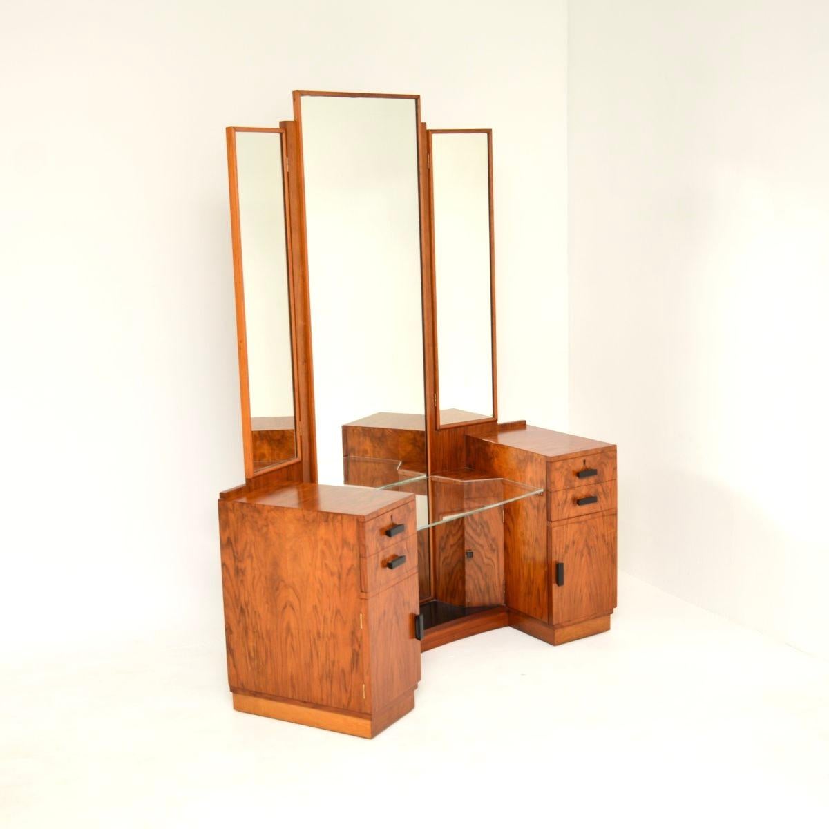 British Art Deco Figured Walnut Dressing Table For Sale
