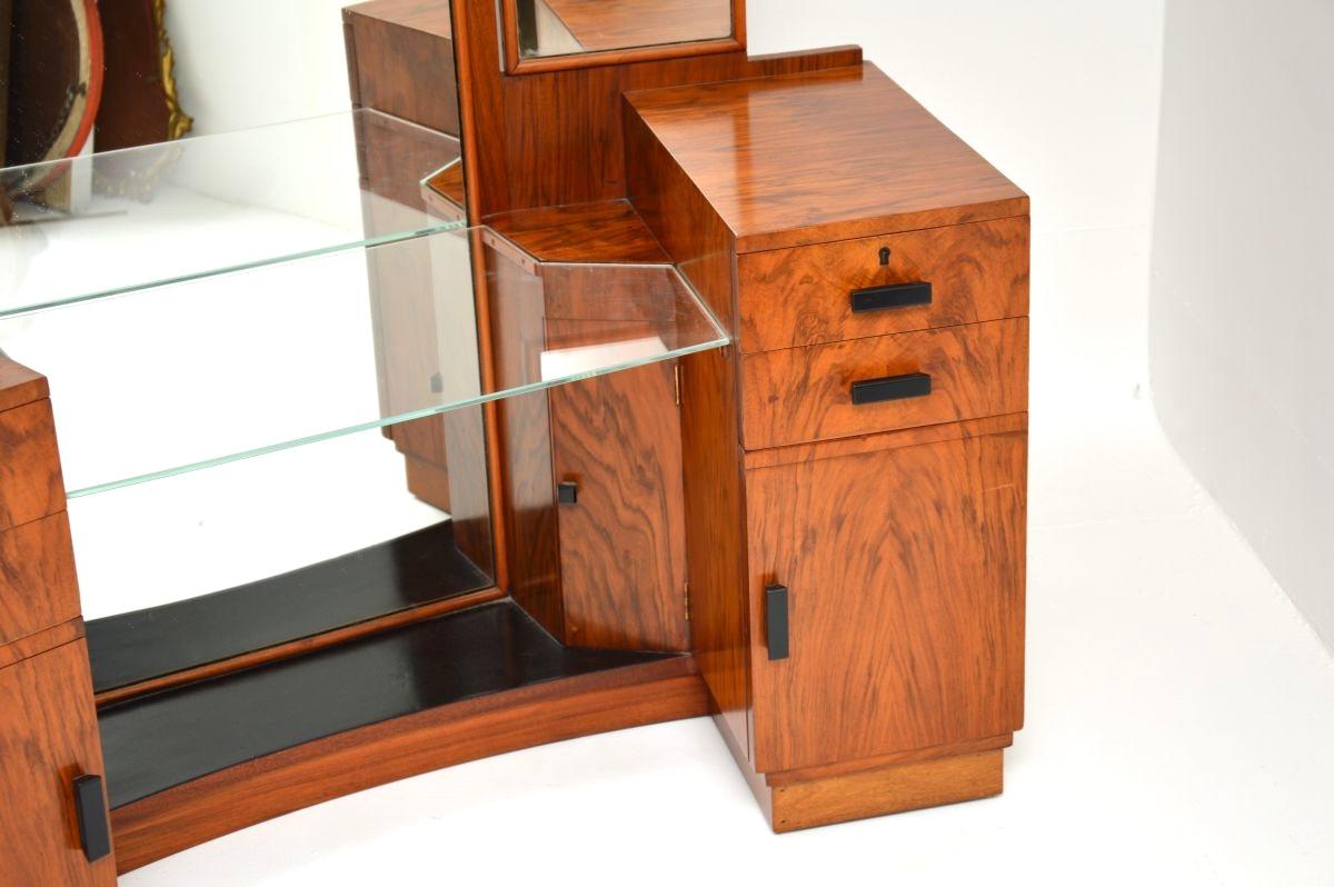 Glass Art Deco Figured Walnut Dressing Table For Sale