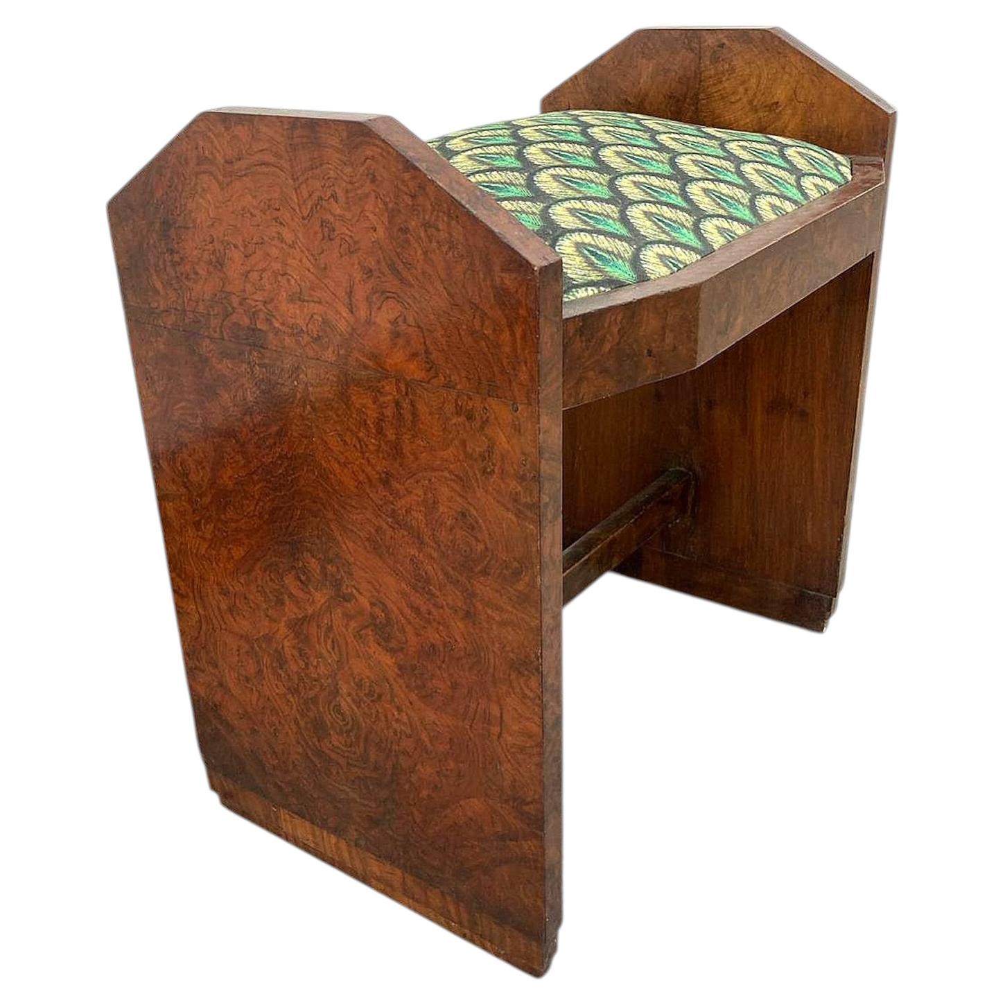 Art Deco Figured Walnut Dressing Table Stool, English, circa 1930