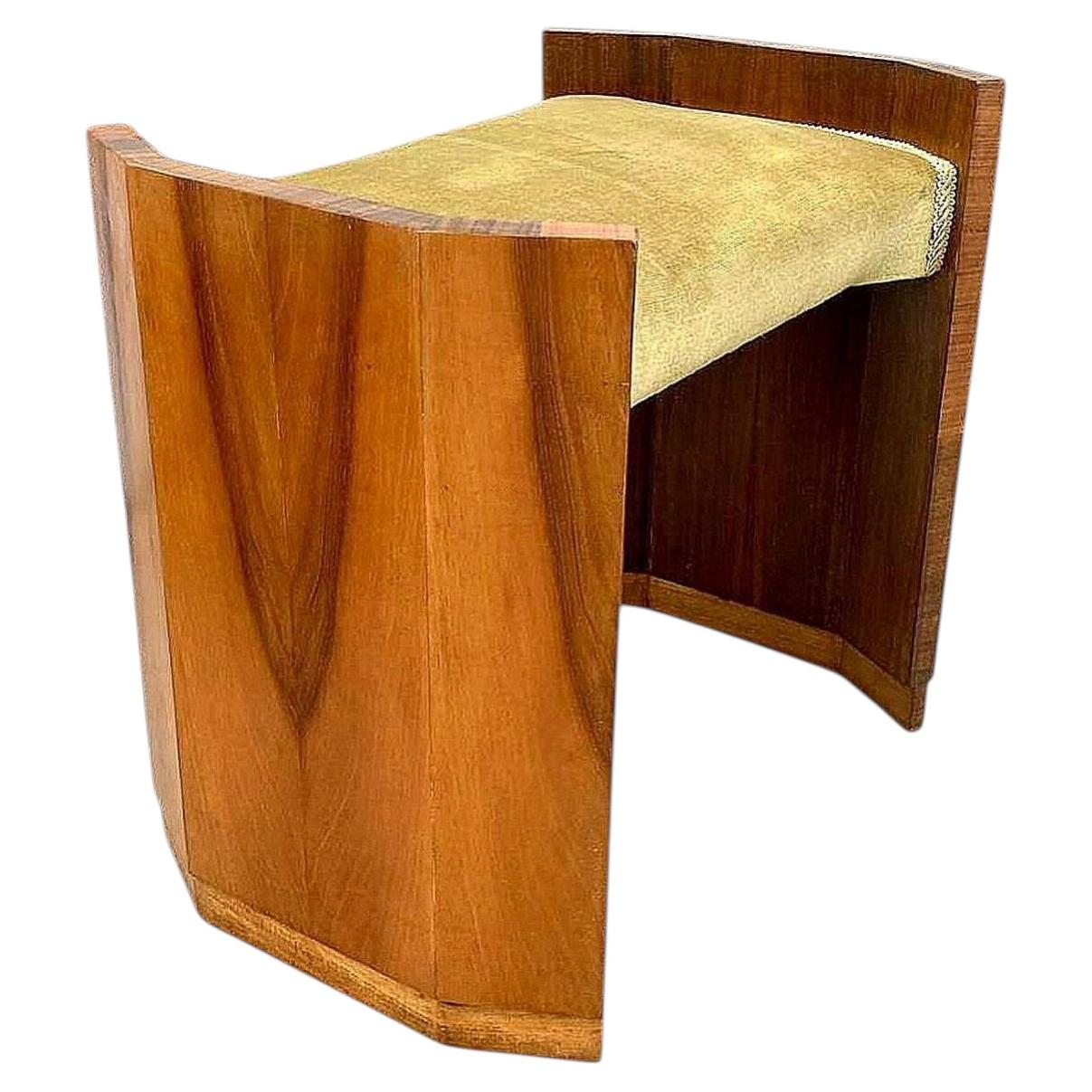 Art Deco Figured Walnut Dressing Table Stool, English, circa 1930