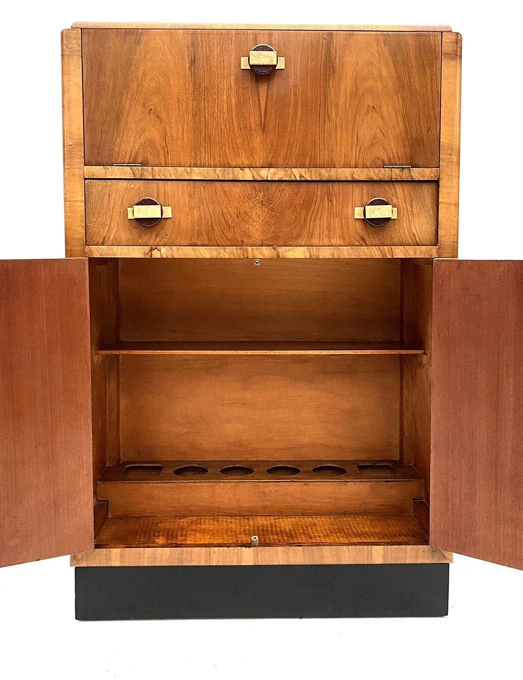 Art Deco Figured Walnut Dry Bar Cocktail Cabinet, English, c1930 6