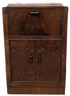 Art Deco Figured Walnut Dry Bar Cocktail Cabinet, English, c1930