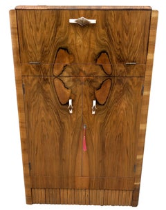 Art Deco Figured Walnut Dry Bar Cocktail Cabinet, English, c1930
