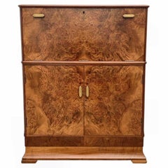 Art Deco Figured Walnut Dry Bar Cocktail Cabinet, English, c1930