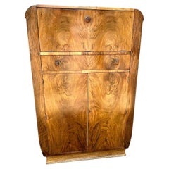 Art Deco Figured Walnut Dry Bar Cocktail Cabinet, English, c1930