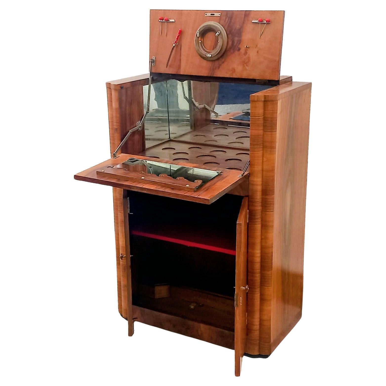 Art Deco Figured Walnut Dry Bar Cocktail Cabinet, English, c1930 For Sale 2