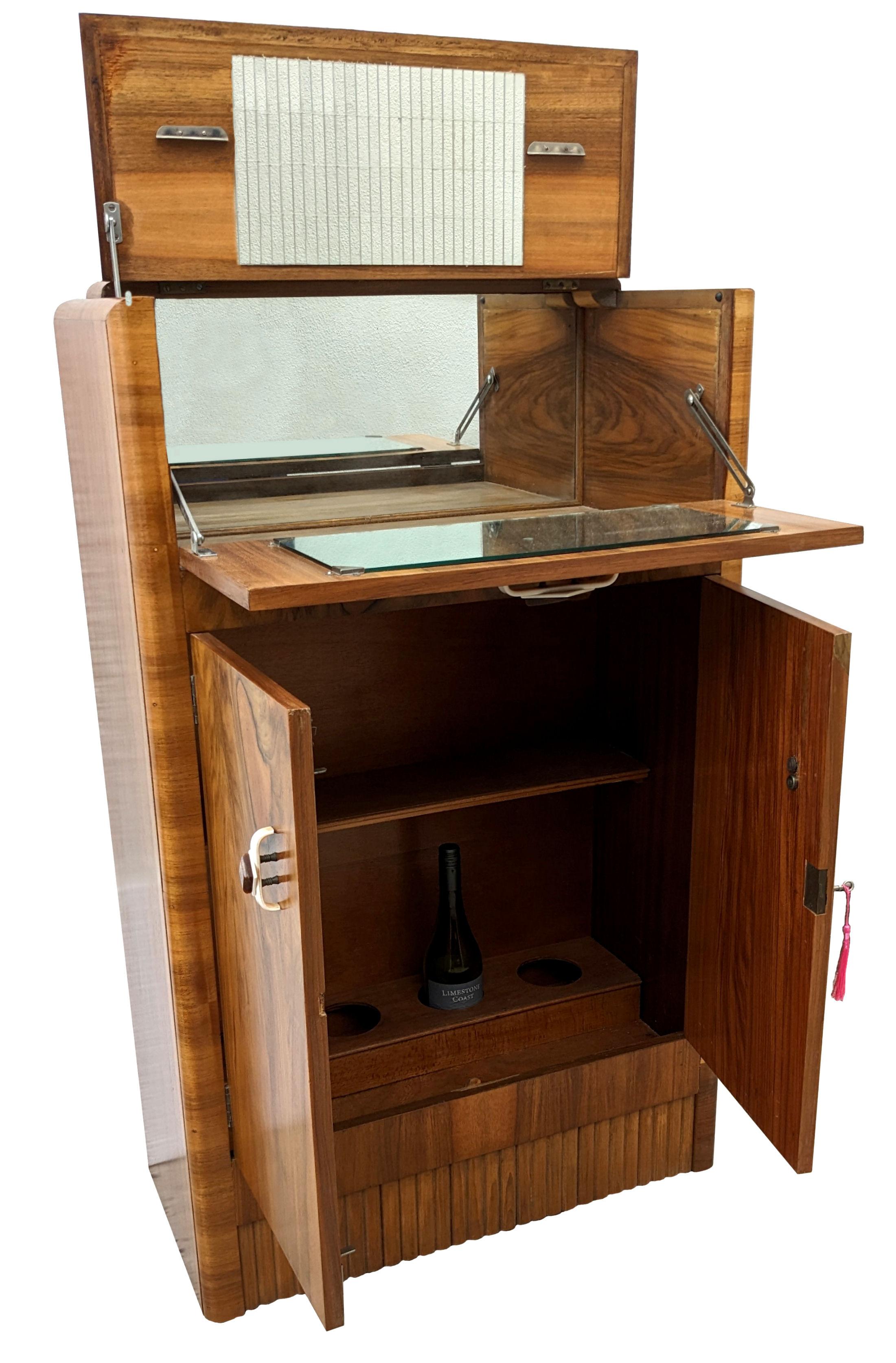 Art Deco Figured Walnut Dry Bar Cocktail Cabinet, English, c1930 1
