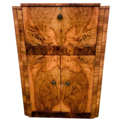 Art Deco Figured Walnut Dry Bar Cocktail Cabinet, English, c1930