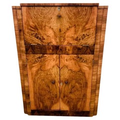 Art Deco Figured Walnut Dry Bar Cocktail Cabinet, English, c1930